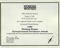 1999 Working Woman  Magazine-Entrepreneurial Excellence Award-General